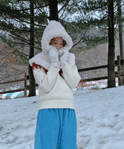 [ 당일출고 / 귀여워요 ] 몽글 눈사람 스노우맨 겨울 도톰 양털 뽀글이 바라클라바 케이프 스키장 후드 모자 기모 넥워머